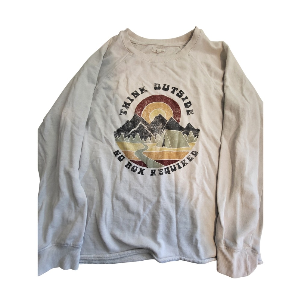 Maurices Womens Large Think Outside No Box Required Graphic Sweatshirt Cream L